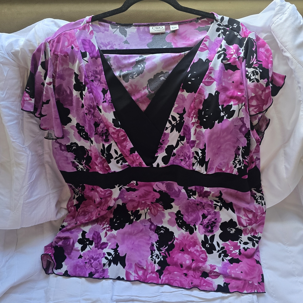 Cato Pink and Black Floral Blouse